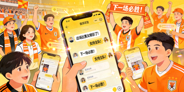 球迷社区互动场景，众多球迷在线交流讨论
